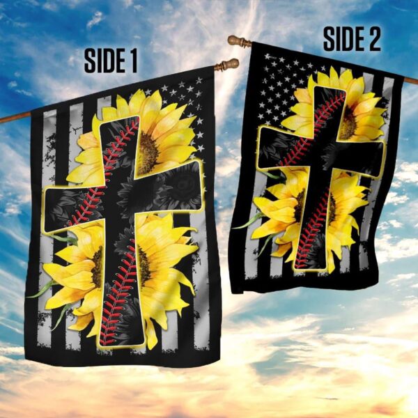 Sunflower Jesus Softball Christian Cross House Flag – Outdoor Religious Scripture Garden Banner