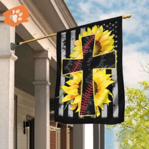 Sunflower Jesus Softball Christian Cross House Flag - Outdoor Religious Scripture Garden Banner