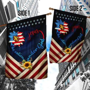 Sunflower Jesus One Nation Under God House Flag - Outdoor Religious Christian Scripture Garden Banner 1