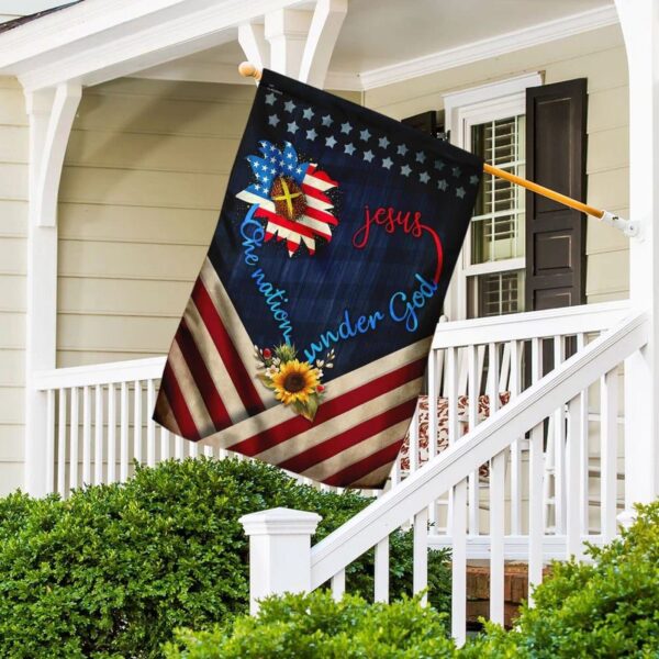Sunflower Jesus One Nation Under God House Flag – Outdoor Religious Christian Scripture Garden Banner