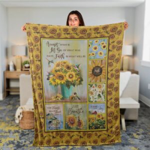 Faithful Sunflower Throw Blanket - Inspirational Jesus Gift with Hummingbird Design 1