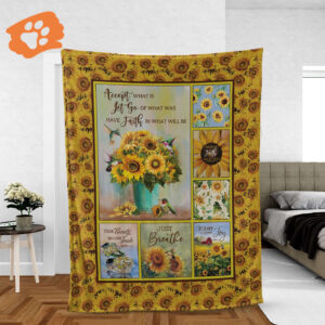 Faithful Sunflower Throw Blanket - Inspirational Jesus Gift with Hummingbird Design