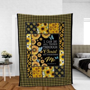 Sunflower Christian Throw Blanket - Inspirational Gift: I Can Do All Things Through Jesus 1