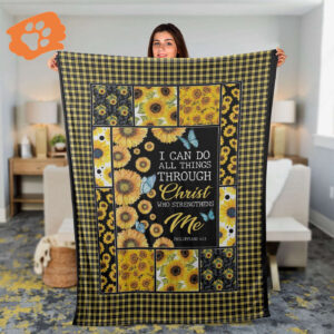 Sunflower Christian Throw Blanket - Inspirational Gift: I Can Do All Things Through Jesus