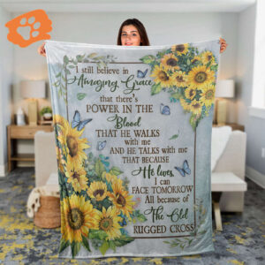 Sunflower Christian Throw Blanket - Inspiring Jesus Faith Gift - Amazing Grace