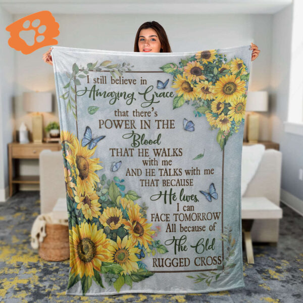 Sunflower Christian Throw Blanket – Inspiring Jesus Faith Gift – Amazing Grace