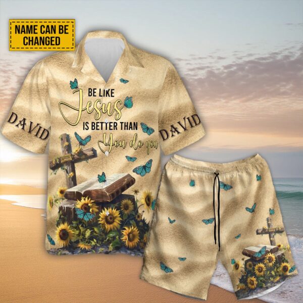 Custom Jesus Cross Sunflower Hawaiian Shirt – Be Like Jesus Set Christian Butterfly Hawaii Gift