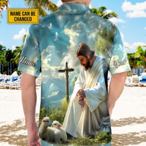 Customized Jesus & Lambs Hawaiian Shirt God Is Good All The Time Lamb of God Summer Aloha Set Christ Religious Gifts