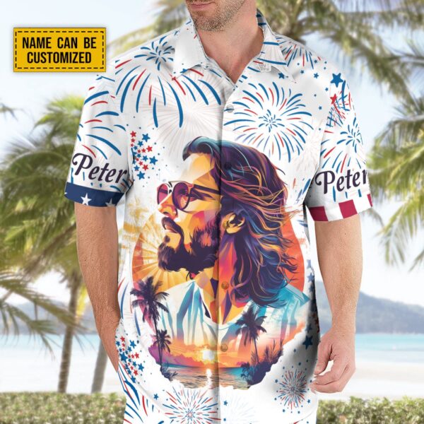 Customized Jesus Graphic Portrait Hawaii Shirt 4th of July Independence Day Set