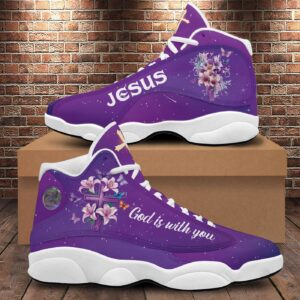 Teesdily| Jesus Basketball Shoes, God Is With You, Jesus Christian Cross Shoes, Christian Unisex Sneaker, Religious Gift For Family 1