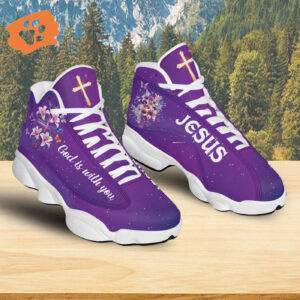 Teesdily| Jesus Basketball Shoes, God Is With You, Jesus Christian Cross Shoes, Christian Unisex Sneaker, Religious Gift For Family