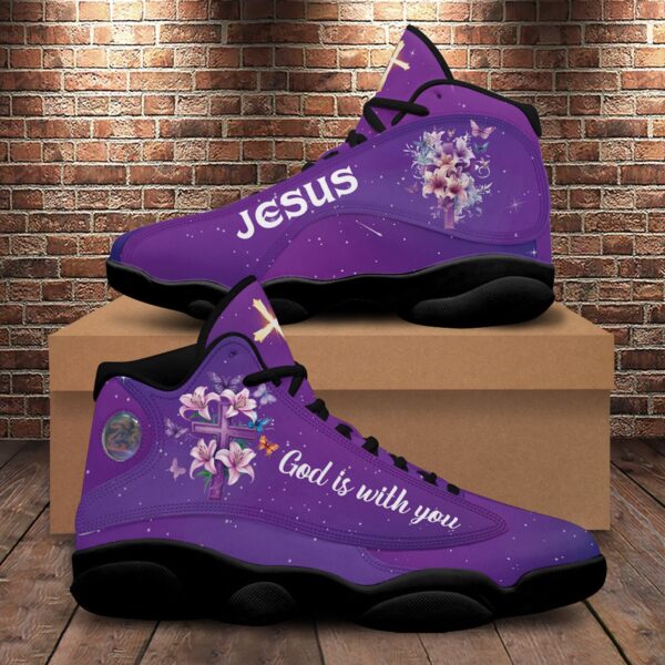 Teesdily| Jesus Basketball Shoes, God Is With You, Jesus Christian Cross Shoes, Christian Unisex Sneaker, Religious Gift For Family