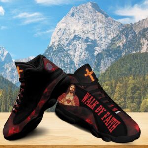 Teesdily Jesus Basketball Shoes, Walk By Faith, Christian Sneaker, Family Gift, God Running Shoes, Sacred Jesus Shoes 1