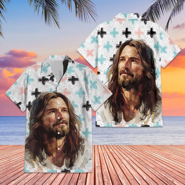 Jesus Portrait Hawaiian Shirt God Cross Aloha Set 3D Jesus Lover Clothing