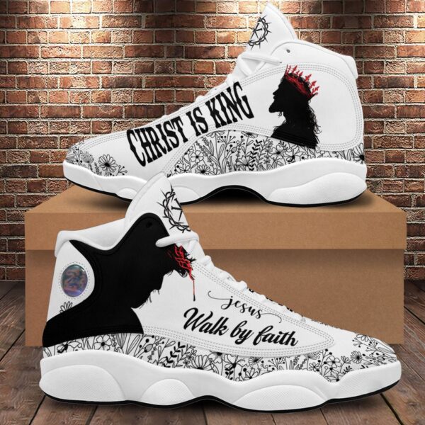 Teesdily Jesus Walk By Faith Basketball Shoes, Christ Is King Sneaker, Basketball Shoes For Jesus Lovers, Christian Footwear
