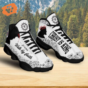 Teesdily Jesus Walk By Faith Basketball Shoes, Christ Is King Sneaker, Basketball Shoes For Jesus Lovers, Christian Footwear