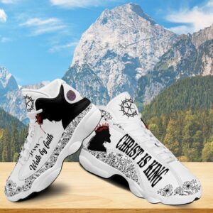 Teesdily Jesus Walk By Faith Basketball Shoes, Christ Is King Sneaker, Basketball Shoes For Jesus Lovers, Christian Footwear 3