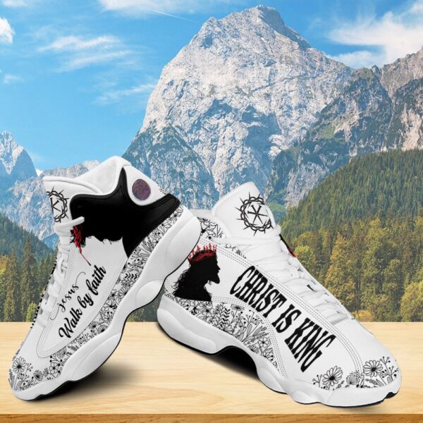 Teesdily Jesus Walk By Faith Basketball Shoes, Christ Is King Sneaker, Basketball Shoes For Jesus Lovers, Christian Footwear