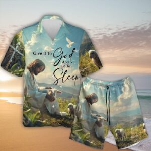 Jesus with Lambs Hawaiian Shirt - Christian Art Beach Aloha Men s Gift Set