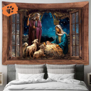 The Night Jesus Was Born Tapestry Art: Bible Verse Wall Decor for Christian Homes