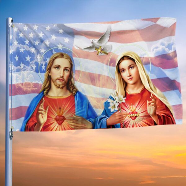 The Sacred Heart Of Jesus And The Immaculate Heart Of Mary Grommet Flag Christian Merchandise