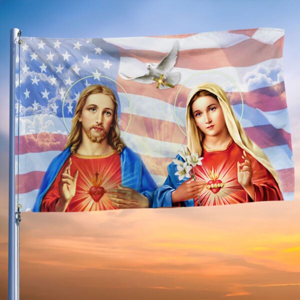 The Sacred Heart Of Jesus And The Immaculate Heart Of Mary Grommet Flag Christian Merchandise