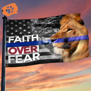Thin Blue Line Faith Over Fear Jesus Lion Flag Law Enforcement Christian Decor