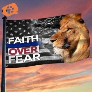 Thin Blue Line Faith Over Fear Jesus Lion Flag Law Enforcement Pride Christian Merch