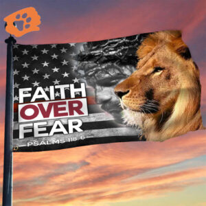 Thin Red Line Faith Over Fear Jesus Lion Flag Firefighter Honor Christian Merchandise