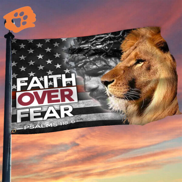 Thin Red Line Faith Over Fear Jesus Lion Flag Firefighter Honor Christian Merchandise