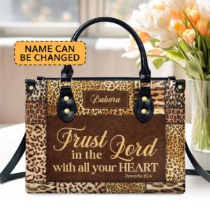 Personalized Zippered Leather Handbag with Bible Verses - Trust In The Lord Proverbs 3:5-6 & Psalm 31:24 Inspirational Gift for Her