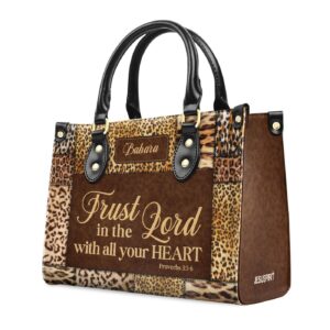 Personalized Zippered Leather Handbag with Inspirational Bible Verses - Trust In The Lord Psalm 31:24 Proverbs 3:5-6 Gift For Her 1