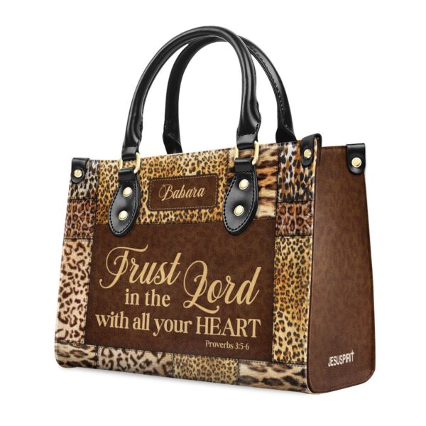 Personalized Zippered Leather Handbag with Inspirational Bible Verses – Trust In The Lord Psalm 31:24 Proverbs 3:5-6 Gift For Her