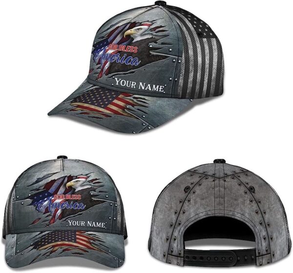 Unisex God Bless America Bald Eagle Custom Name Baseball Cap, Christian, Jesus Hat Trucker Classic Hats Gift