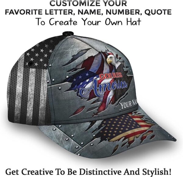 Unisex God Bless America Bald Eagle Custom Name Baseball Cap, Christian, Jesus Hat Trucker Classic Hats Gift