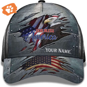 Unisex God Bless America Bald Eagle Custom Name Baseball Cap, Christian, Jesus Hat Trucker Classic Hats Gift