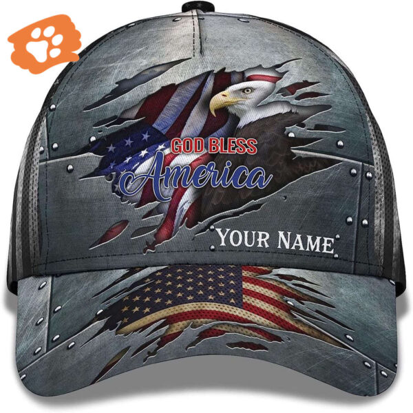 Unisex God Bless America Bald Eagle Custom Name Baseball Cap, Christian, Jesus Hat Trucker Classic Hats Gift