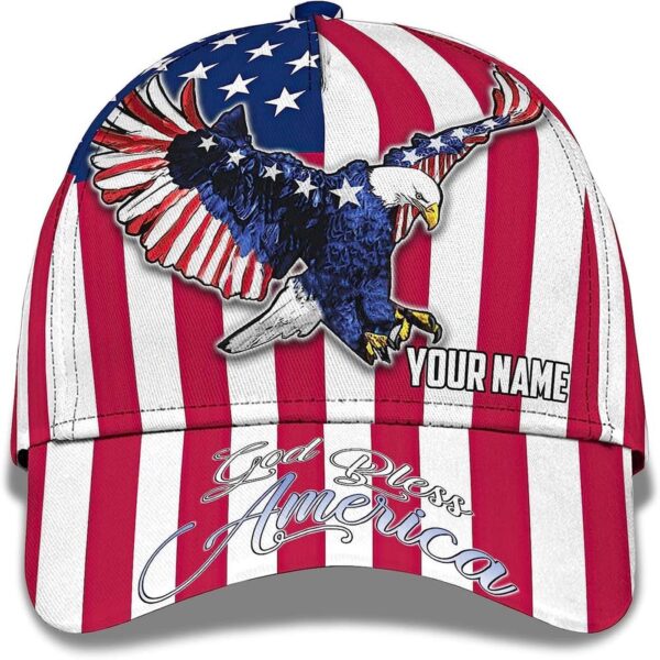 Us Eagle With American Flag God Bless America Custom Name Baseball Cap, Christian, Jesus Hat Trucker Classic Hats Gift