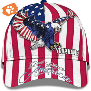 Us Eagle With American Flag God Bless America Custom Name Baseball Cap, Christian, Jesus Hat Trucker Classic Hats Gift