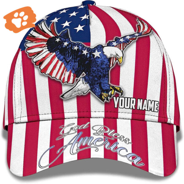 Us Eagle With American Flag God Bless America Custom Name Baseball Cap, Christian, Jesus Hat Trucker Classic Hats Gift