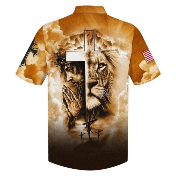 US Flag Lion Pray With Jesus Christian Faith Hawaiian Shirt Men s Gift