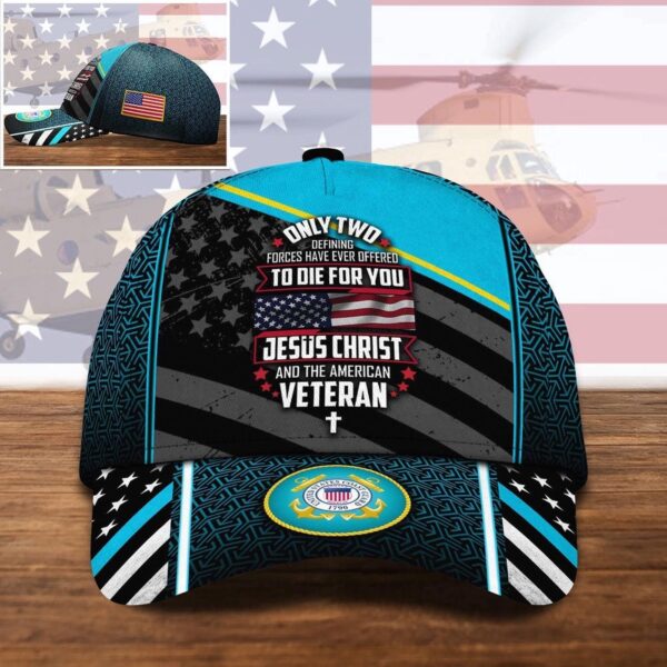 Veteran Cap, Us Coast Guard Jesus Christ And The American Veteran Cap Trucker Classic Hats Custom Hats Gifts For Men & Women Gift for Men Dad Fathers
