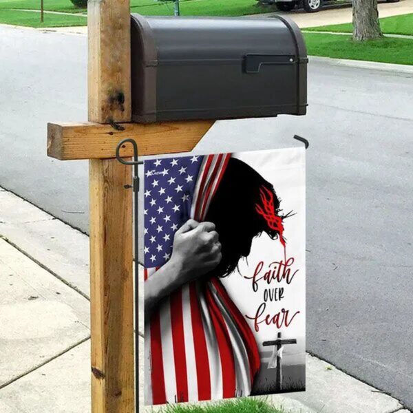 Faith Over Fear Veteran House Flag with Jesus Design – Shop Now!