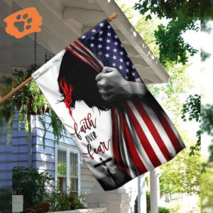 Faith Over Fear Veteran House Flag with Jesus Design - Shop Now!