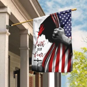 Faith Over Fear Veteran House Flag with Jesus Design - Shop Now! 3
