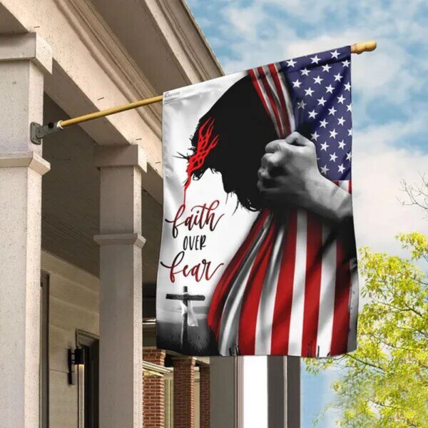 Faith Over Fear Veteran House Flag with Jesus Design – Shop Now!