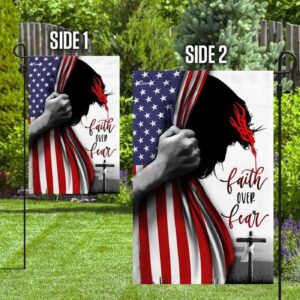 Faith Over Fear Veteran House Flag: Jesus-Themed Garden Decor 1