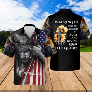 Faith-Inspired Jesus Gift Set: America Christian Hawaii Shirt with Sunflowers Cross Design