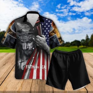 Faith-Inspired Jesus Gift Set: America Christian Hawaii Shirt with Sunflowers Cross Design 3