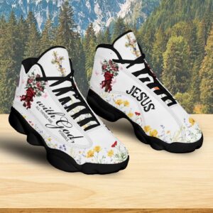 With God All Things Are Possible Basketball Shoes, Jesus Christ Cross Flowers Running Shoes, Faith Religious Footwears 1